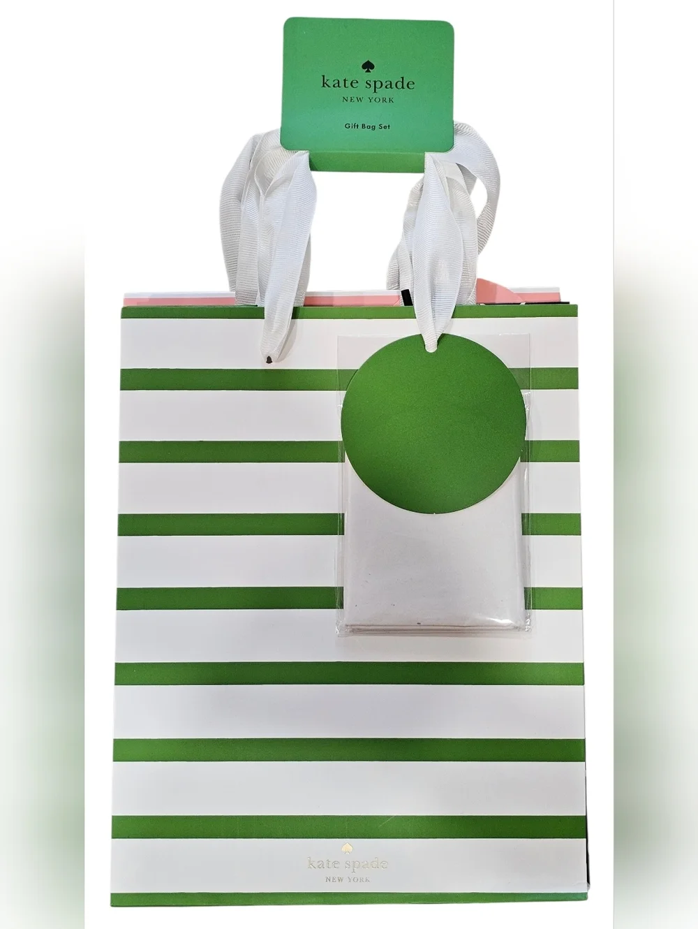 kate spade New York, Pink, Navy & Green Striped and Bow Gift Bag Trio